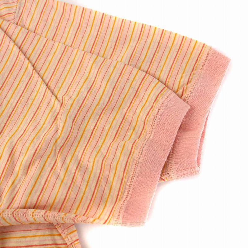 パパス Papas ポロシャツ ボーダー コットン リネン混 半袖 48 M ピンク オレンジ /YM メンズ_画像5