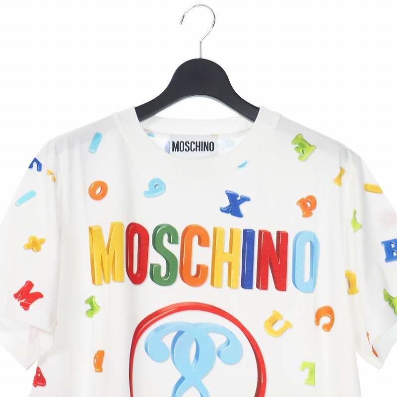 モスキーノ MOSCHINO 20SS ダブルクエスチョン プリント ワンピース Tシャツ カットソー 総柄 40 ホワイト 白 A0445 メンズ_画像3
