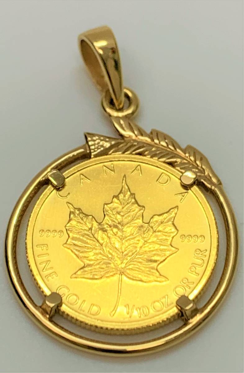 コイントップ K24 メイプルリーフ金貨 1/10oz K180弓矢枠 総重量約4.6g イエローゴールド