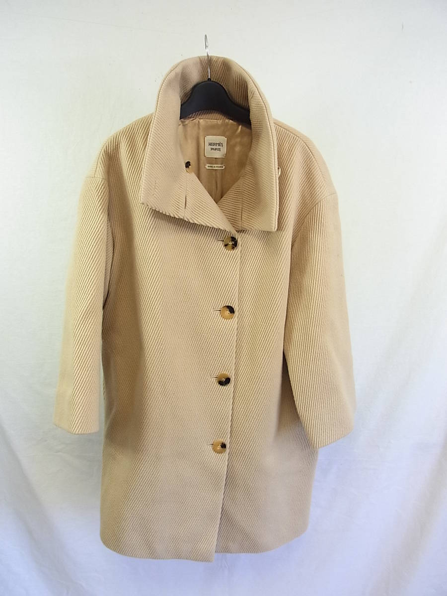 □□エルメス☆ベージュスタンドカラーウールコート34□□ www.anac