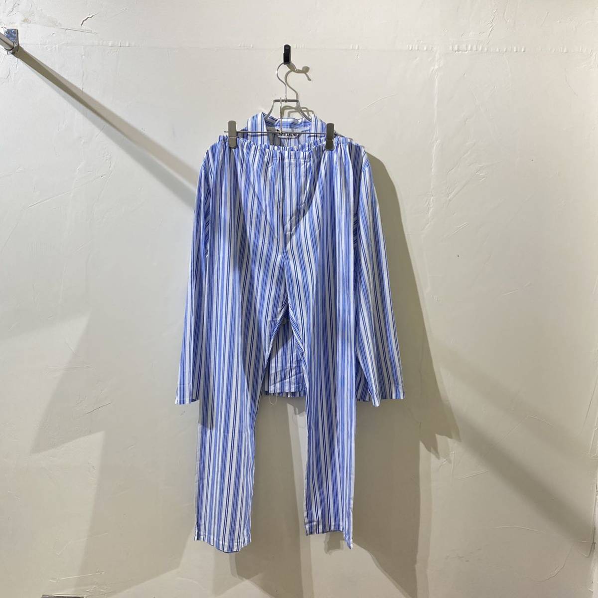 vintage euro stripe cotton pajama set up ヨーロッパ古着 ビンテージ ルームウェア パジャマセットアップ 70s 80s パジャマシャツ パンツ