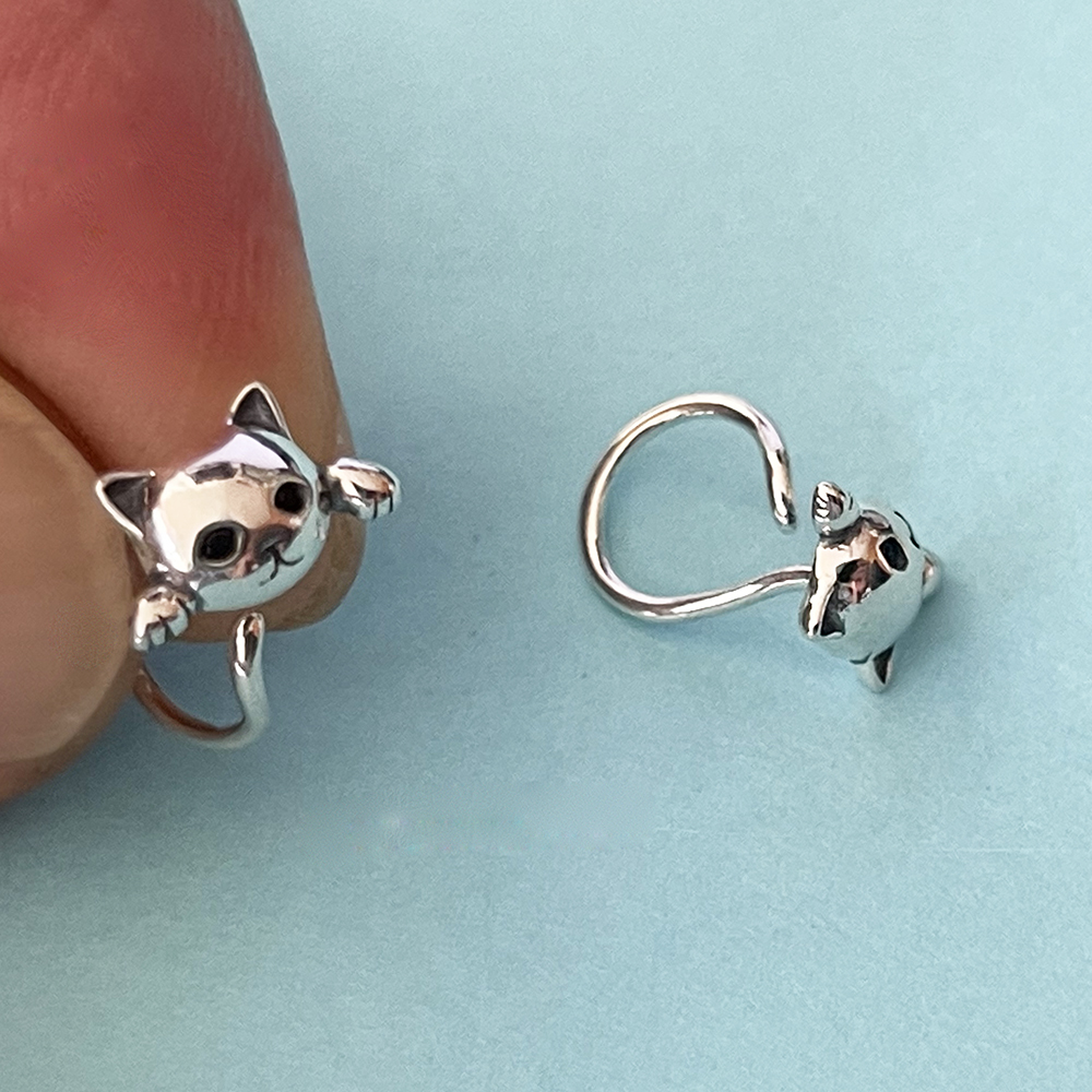 ピアス フックピアス S925 シルバー 猫 ねこ 黒目 キャット CZ ロングテール Silver アクセサリー レディース_画像10