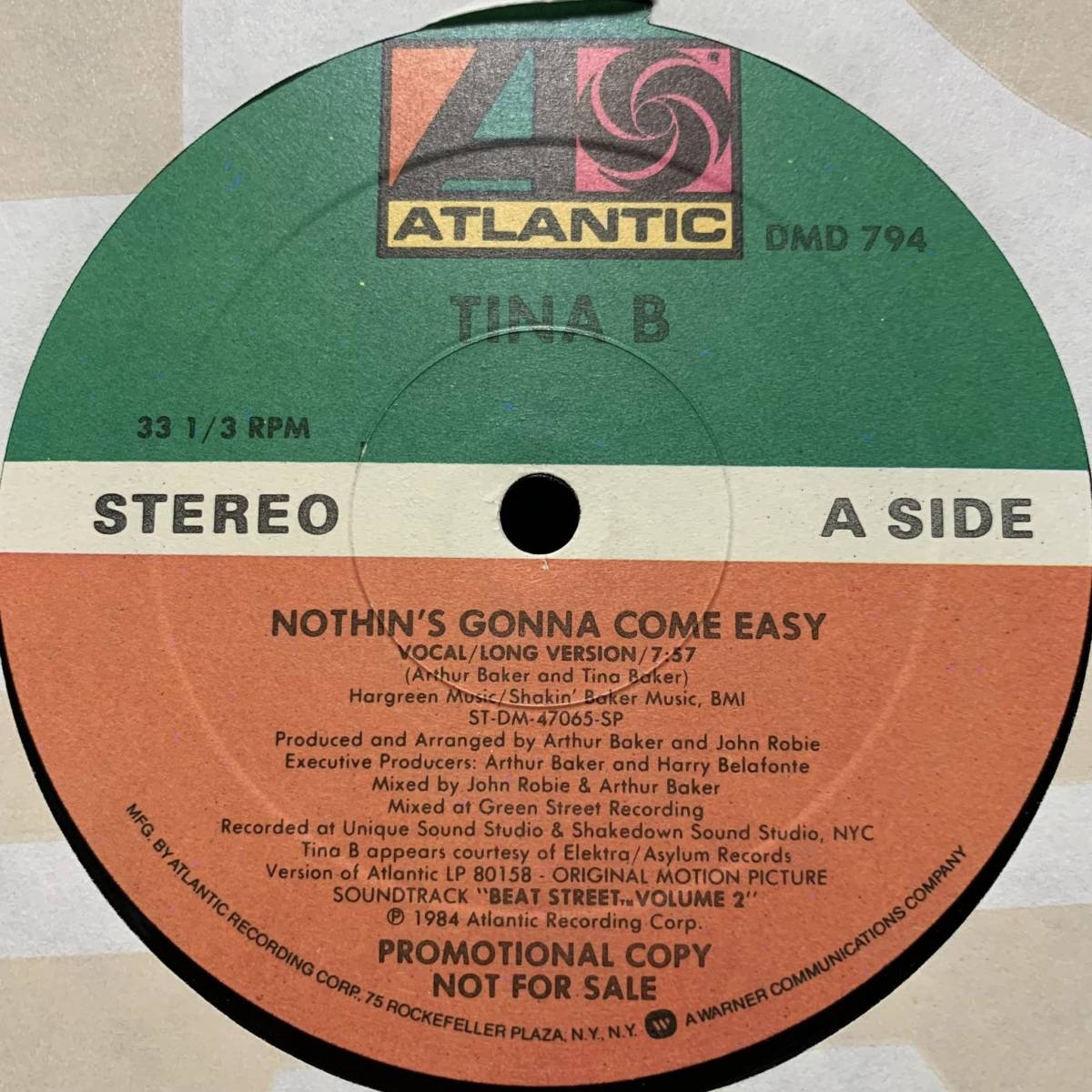 ◆ Tina B - Nothing's Gonna Come Easy (A Arthur Baker Vocal Long Version)◆12inch US盤 Promo _画像1