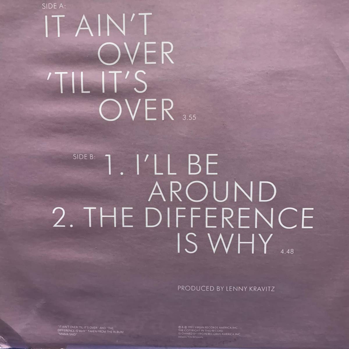 ◆ Lenny Kravitz - It Ain't Over 'Til It's Over◆12inch UK盤 クラブヒット!!_画像2