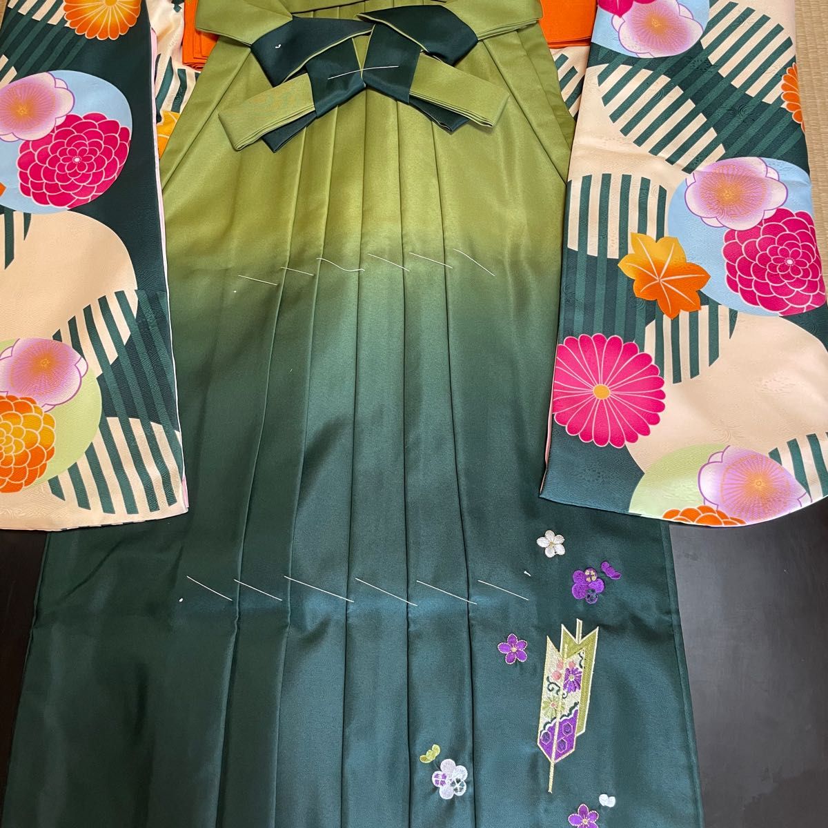 美品 卒袴 卒業式袴 6寸 2L 長身 紐下99㎝ 身長163㎝〜176㎝ 小振袖 2尺着物 袴セット