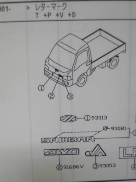 サンバー　4WD フロント　文字グレー　ラベル　ステッカー　純正品　未使用　SUBARU_画像3