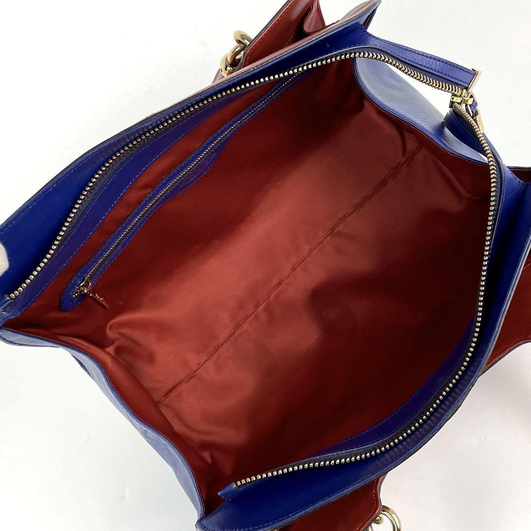 【美品】TOD'S トッズ ハンドバッグ セラ ロゴ型押し ゴールド金具 リング ミニボストン ワンショルダー 肩掛け バイカラー レザー 赤 青