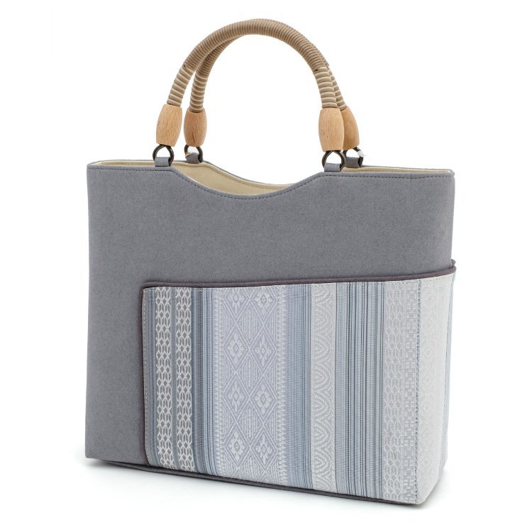 * kimono Town * Japanese clothing bag handbag bag Hakata obi ground use grey gray blue blue made in Japan Japanese clothing bag kimono bag back bag-00036