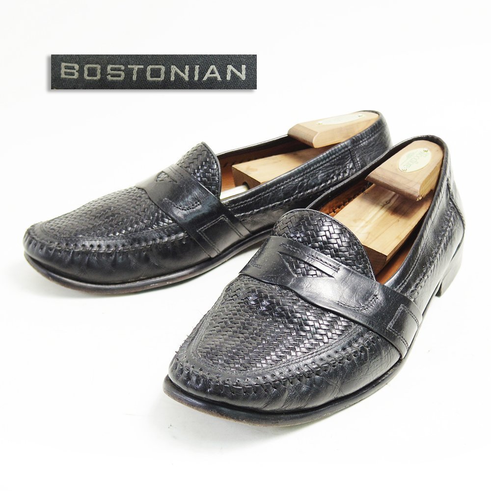 12M inscription 30cm corresponding BOSTONIAN Boss toni Anne coin pe knee Loafer knitting leather shoes leather shoes dress black black /U7173