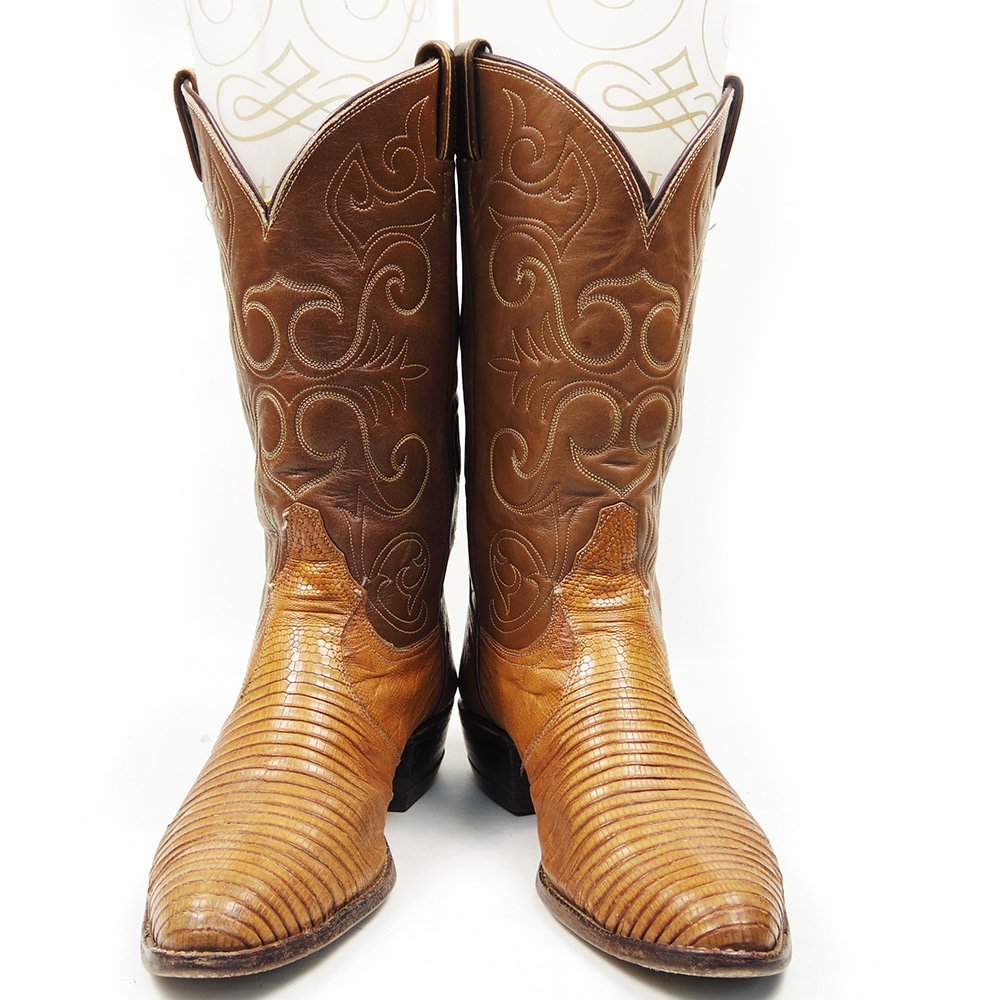 70s USA производства 29cm соответствует Tony Lama Tony Lama чёрный бирка ковбойские сапоги Lizard s gold кожа обувь кожа обувь редкий Brown U7206