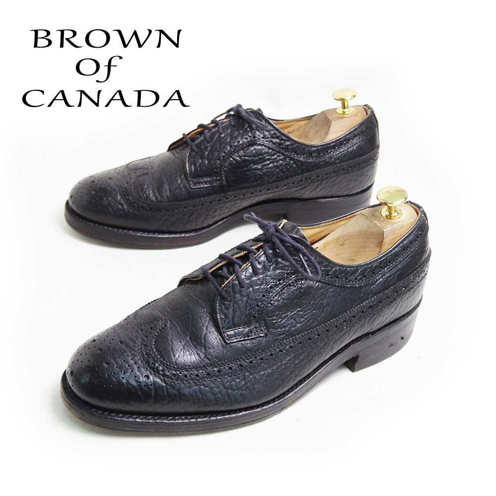 26cm相当　BROWN of CANADA　ウィングチップ　フルブローグ　ドレスシューズ　レザーシューズ　革靴　ブラック　サービスシューズ　/U7095