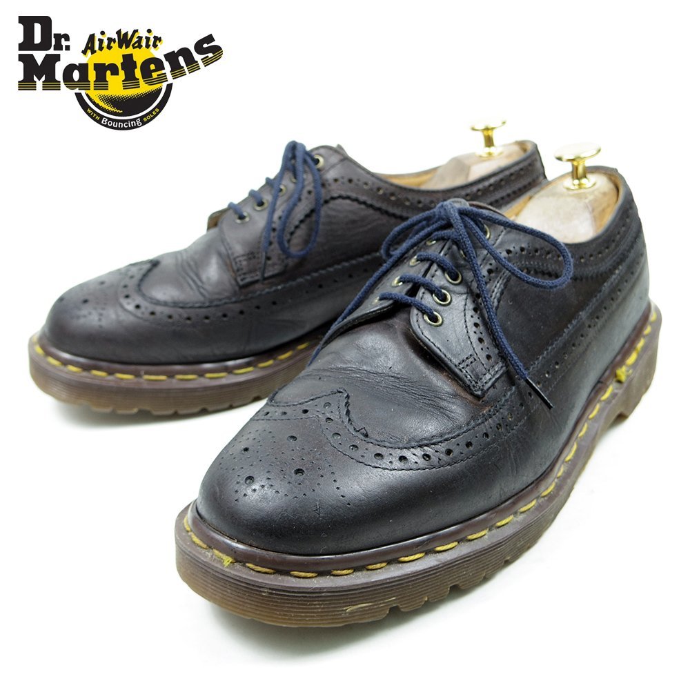 英国製　UK8　Dr.Martens　ドクターマーチン　ウィングチップドレス　メダリオン　フルブローグ　イングランド製　5ホール　黒/U7299_画像1