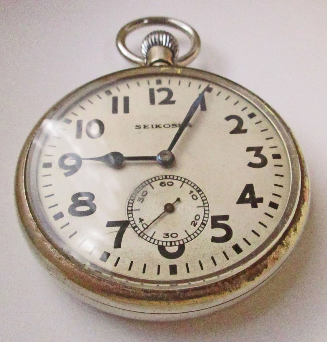 SEIKOSHA 戦前 大型機械式懐中時計 セイコーシャ 逓信時計 鉄道時計  懐中時計 稼働品 の画像2