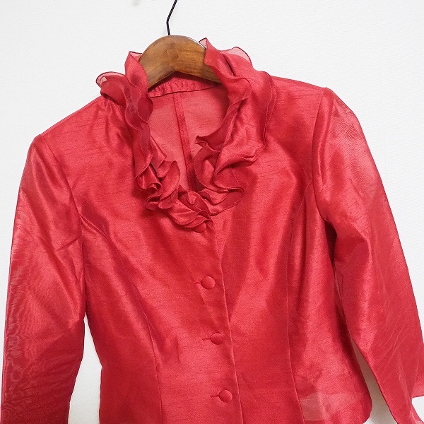 #anc ユキトリイ YUKITORII セットアップ スカートスーツ 9 赤 ツーピース フリル レディース [790713]_画像3