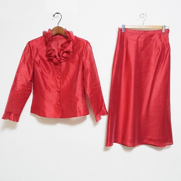 #anc ユキトリイ YUKITORII セットアップ スカートスーツ 9 赤 ツーピース フリル レディース [790713]