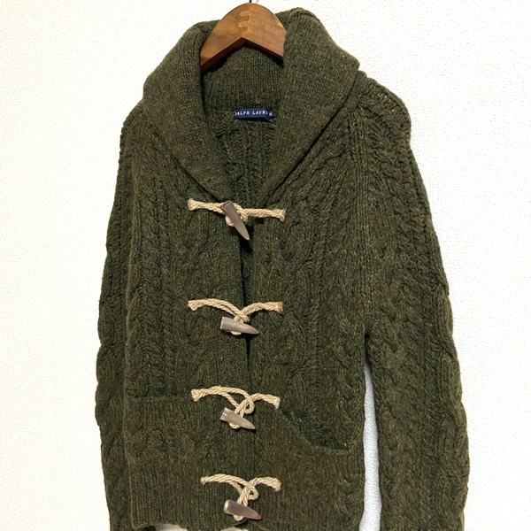 #wnc ラルフローレン RalphLauren ニットジャケット M カーキ カシミヤ混 アルパカ混 エルボーパッチ レディース [774963]_画像3