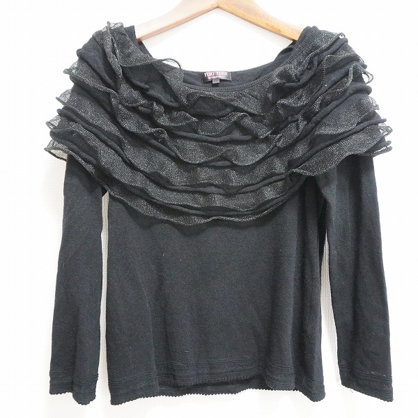 #wnc Yuki Torii YUKITORII knitted * sweater 38 black black frill lame winter lady's [782434]