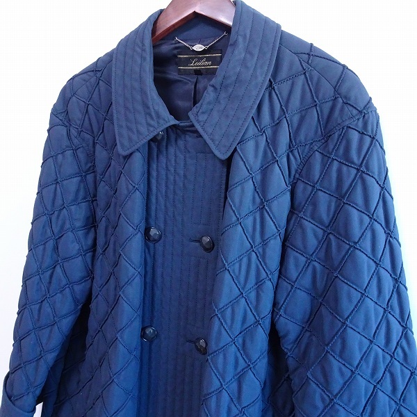 #wnc レリアン Leilian コート 13+ 紺 ダブル 中綿 キルティング 大きいサイズ レディース [788252]_画像3