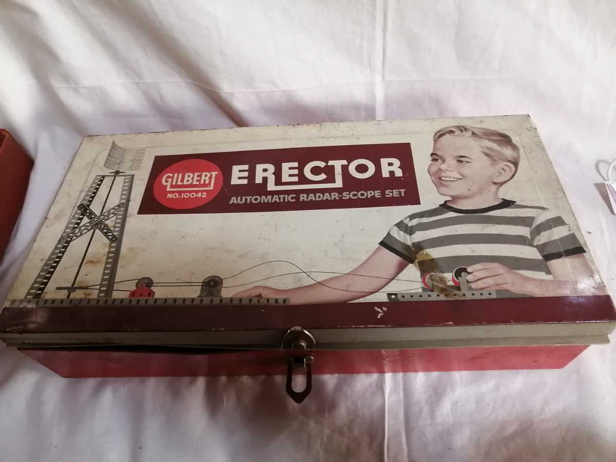 休日限定 レーダー組立キット　1950年代　イギリス　[ERECTOR]　GILBERT　金属製箱付き　No10042　ブリキ玩具　レーダー　組立玩具　23O131f2 その他