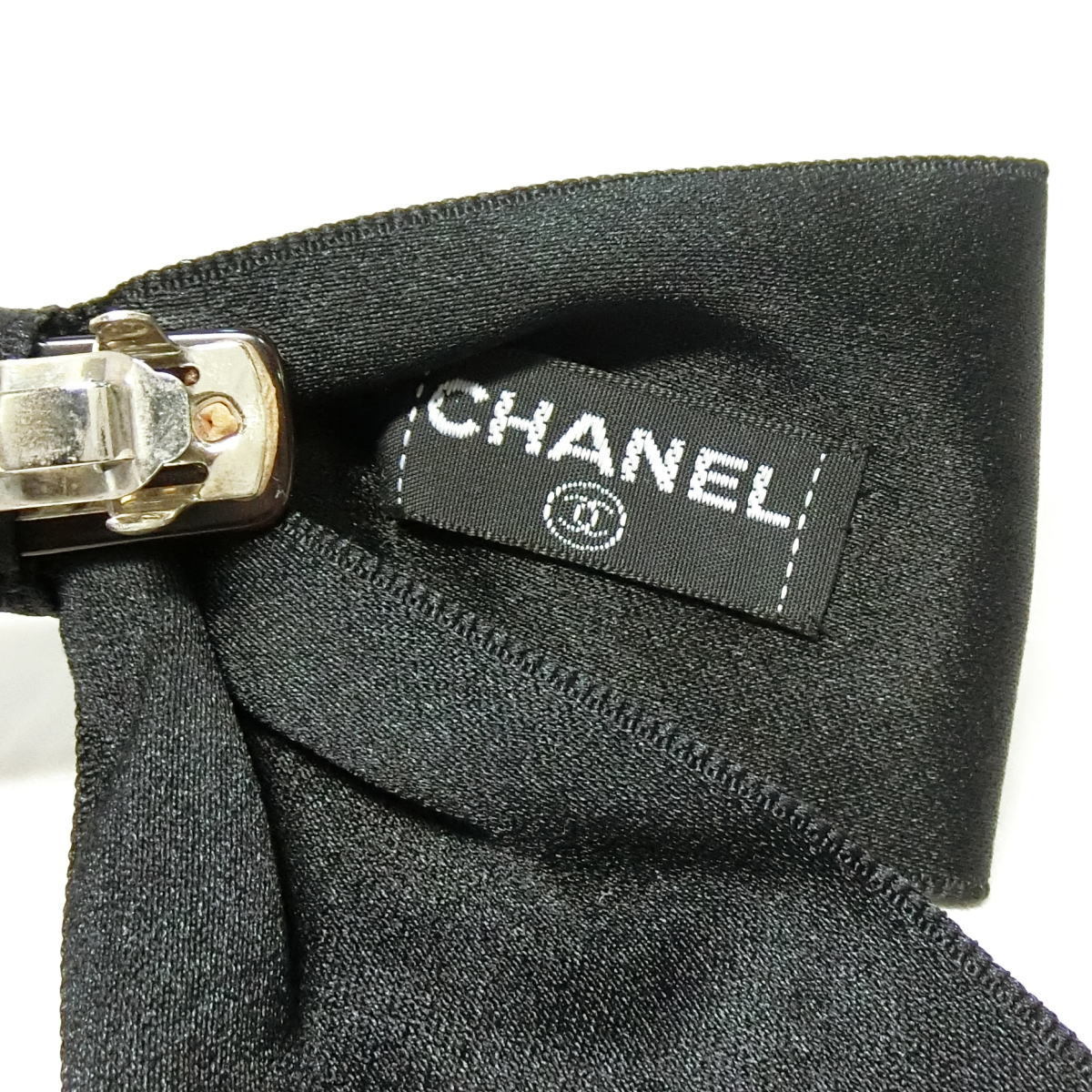 【送料無料】シャネル CHANEL リボン バレッタ 黒 サテン 髪留め ★美品★_画像3