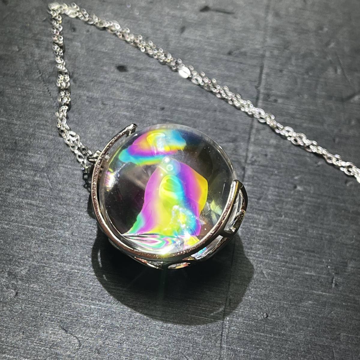 アイリスクォーツのペンダントネックレスシルバーチェーン☆レインボー