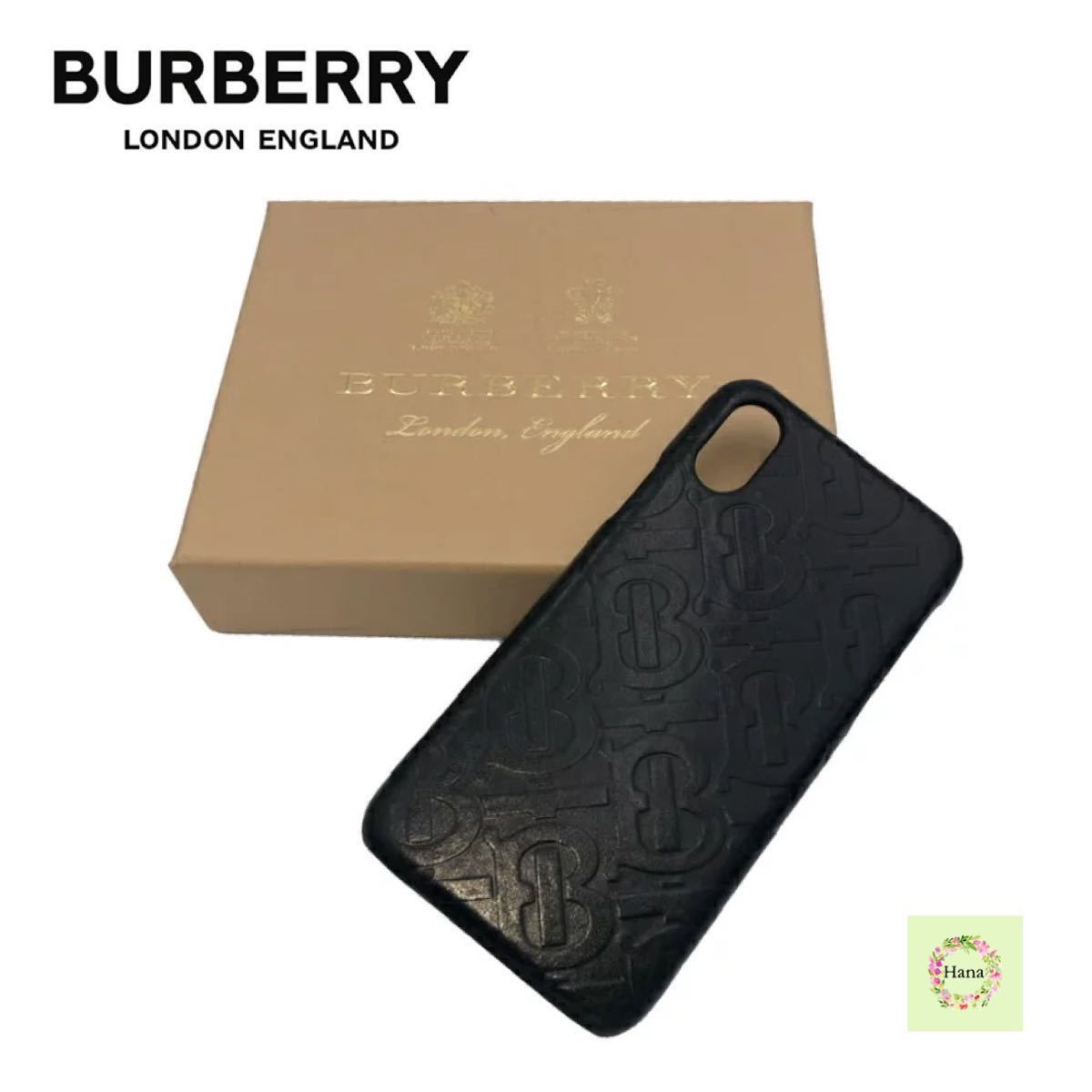 BURBERRY バーバリー iPhone X XS ケース モノグラム レザー ロゴ ブラック 携帯ケース 美品【中古】