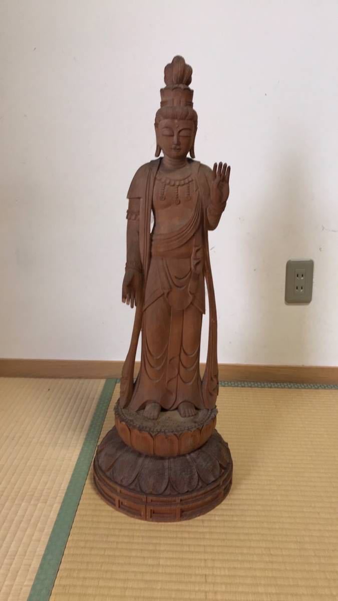 観音菩薩立像 木像 仏像 仏教美術 木彫 アンティーク 古物 骨董 - 美術品