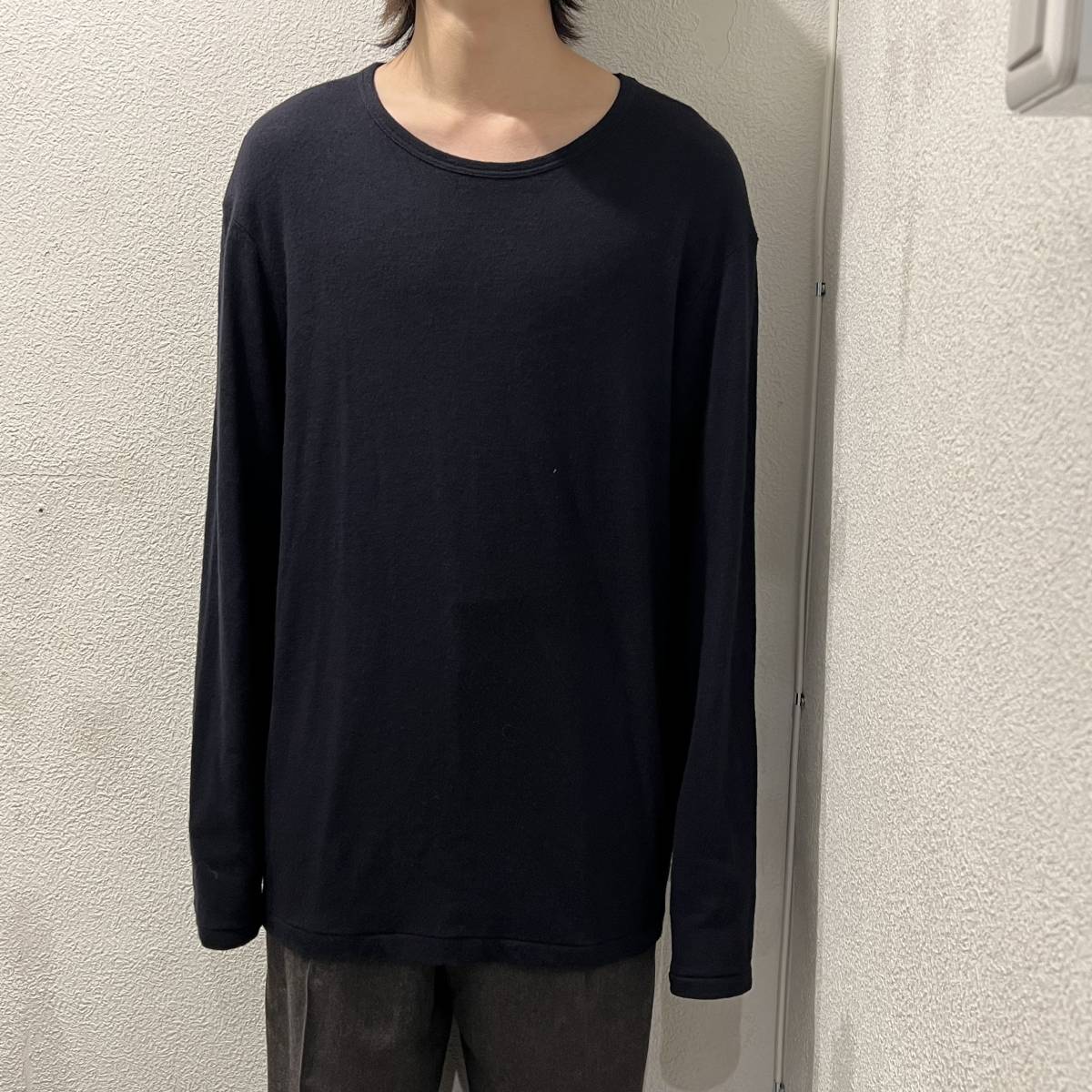 Yohji Yamamoto POUR HOMME ヨウジヤマモト プールオム HE-T04-170 22AW丸首ウールシャツ オーバーサイズ 171cm62kg SIZE2【表参道t】