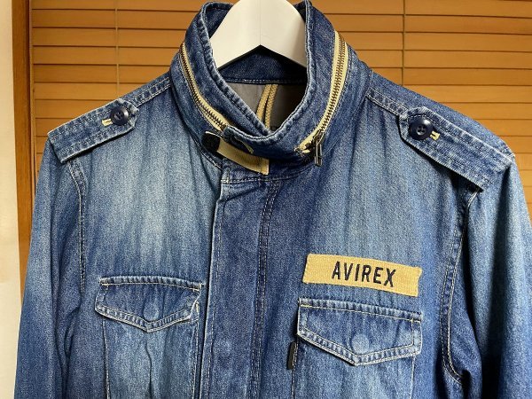 【激安1点のみ 国内正規品 フード切り取り有】AVIREX アヴィレックス ビンテージ加工 M-65 m65 インディゴ デニム ミリタリー ジャケット M_画像4