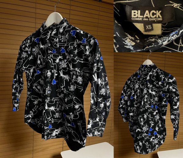 【激安1点のみ 国内正規品】AD2014 BLACK COMME des GARCONS ブラック コムデギャルソン 1O-B007 総柄 シャツ 長袖 XS ブラック 日本製