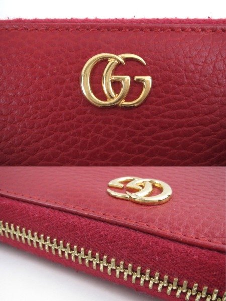 ♪GUCCI グッチ GGマーモント ラウンドファスナー 長財布 456117 レッド系♪USED品_画像3