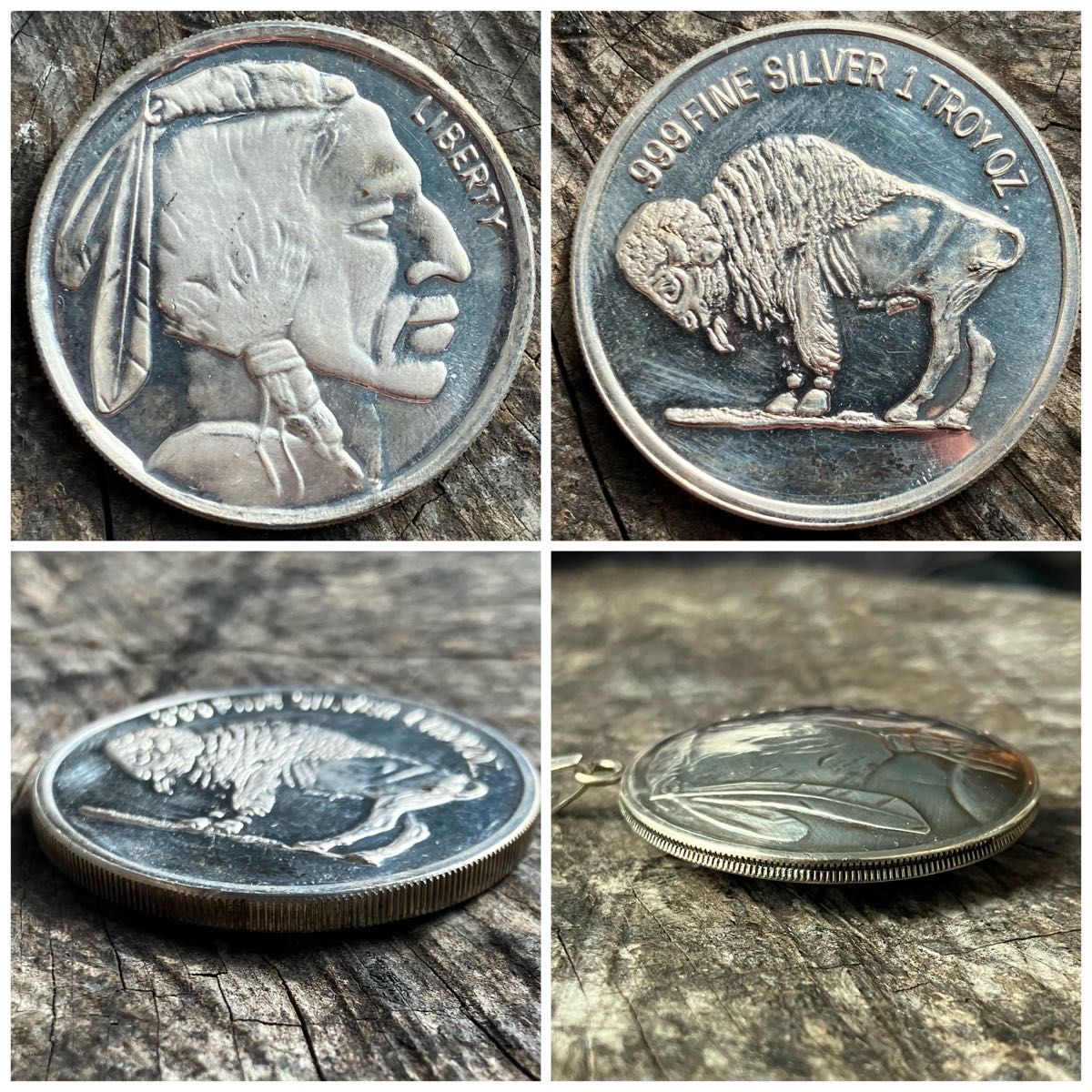 純銀 カットコイン ペンダント 懐中時計型 インディアン
