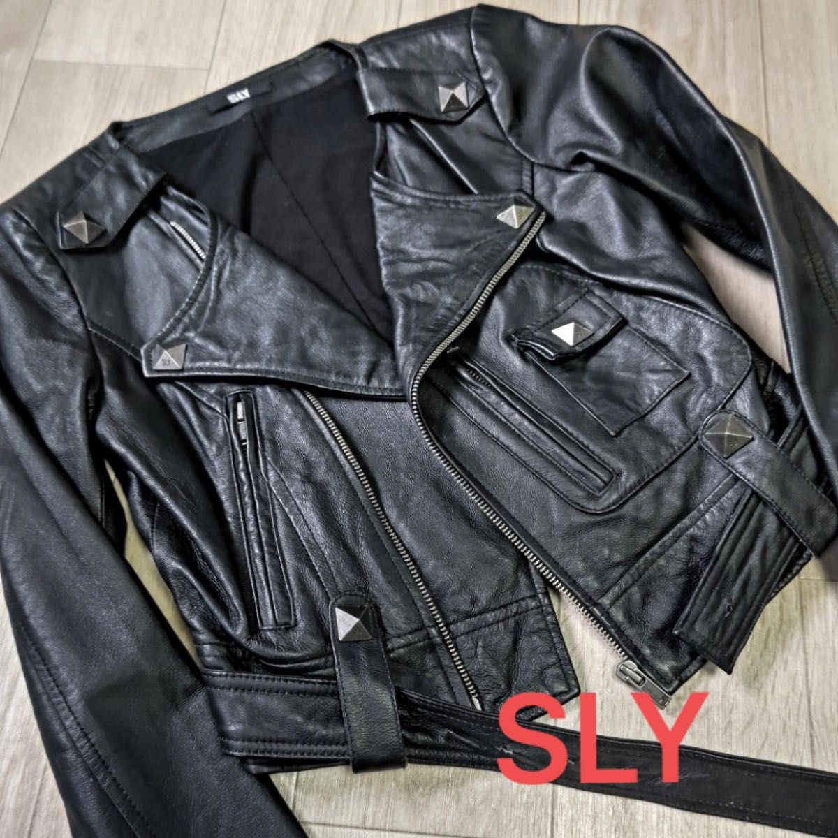 [最終価格]SLY スライ レザーライダースジャケット ブラック 豚革 本革 レザージャケット  レディース ダブルライダース