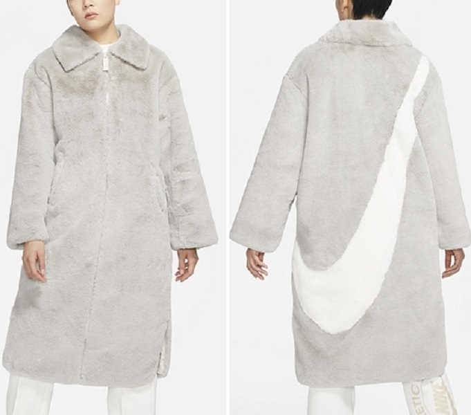  Nike женский большой sushu длинный искусственный мех жакет M размер обычная цена 27500 иен светло-серый пальто SWOOSHswoshu