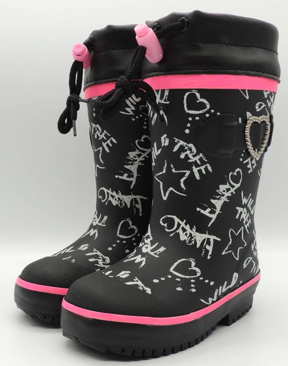 雨の日対策 歩きやすい 履きやすい キッズ 女の子 レインブーツ 長靴 ゴム 防寒 防滑 防雪 ワイルドツリー AK184 ブラック 16.0cm_画像1