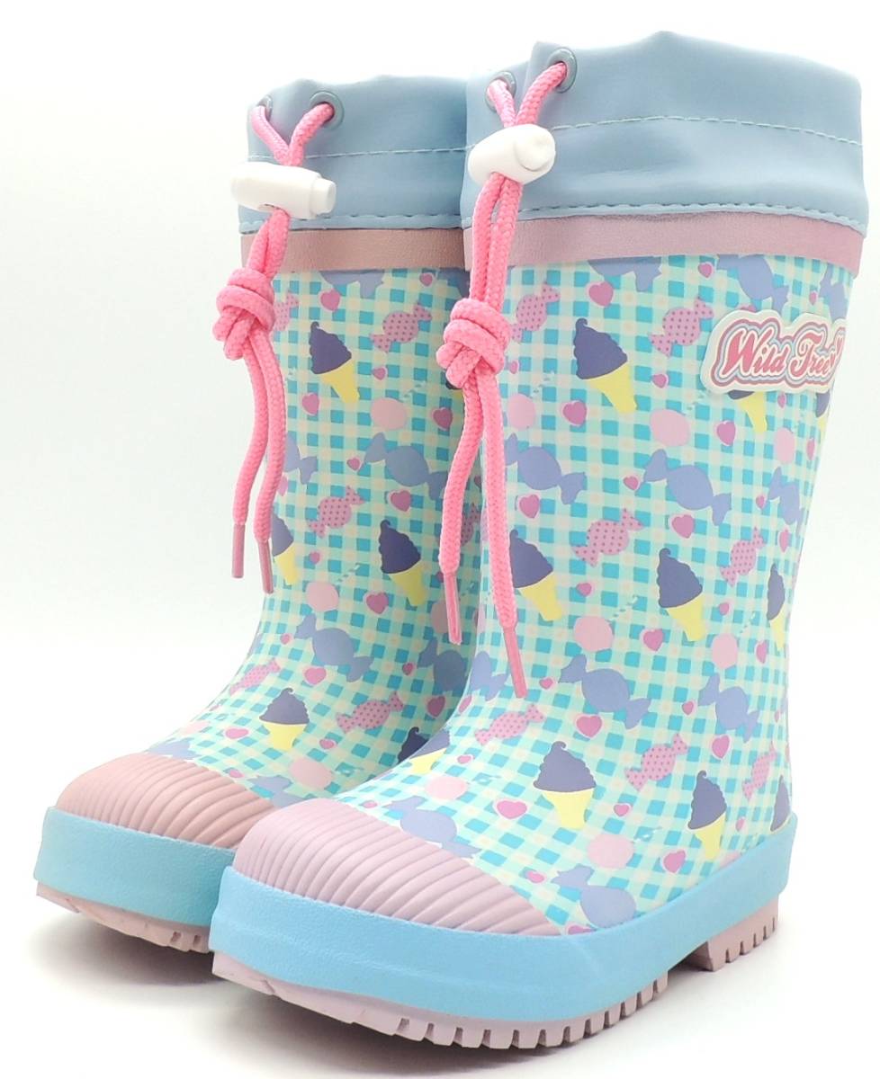 Детские девочки дождь сапоги сапоги ботинки снежной нагрузки снежный дикий дерево AK130 Sax 16.0см