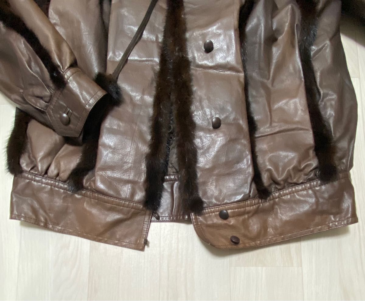 【極美品】ヴィンテージ ミンクトリミングファー レザージャケット 日本製・サイズ9号・ブラウン系