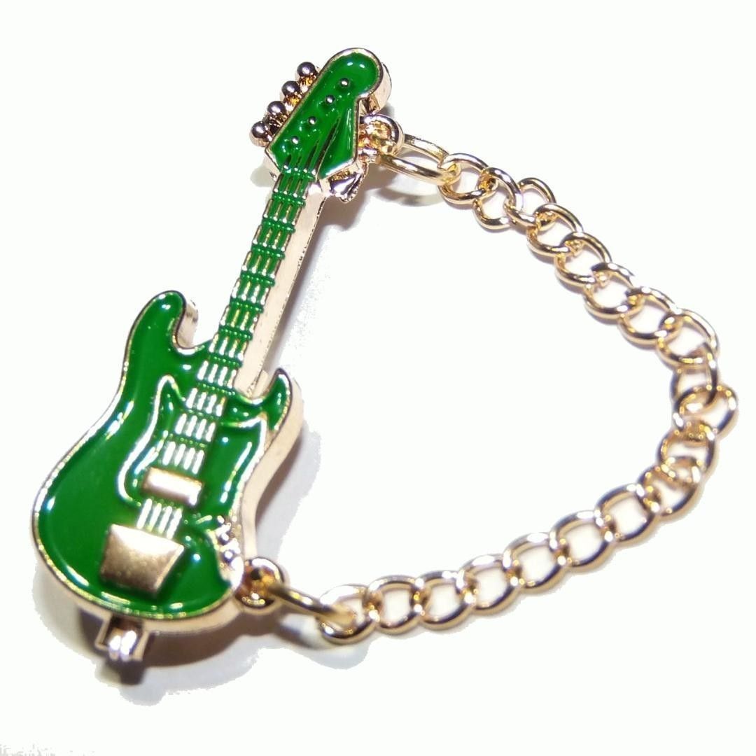 エレキギター　ベース　ブローチ　ピンバッジ　ピンズ　緑色　グリーン　ストラップ