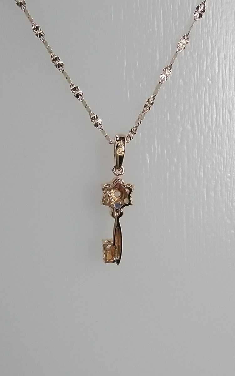 K18YG multi color stone pendant necklace! key type.