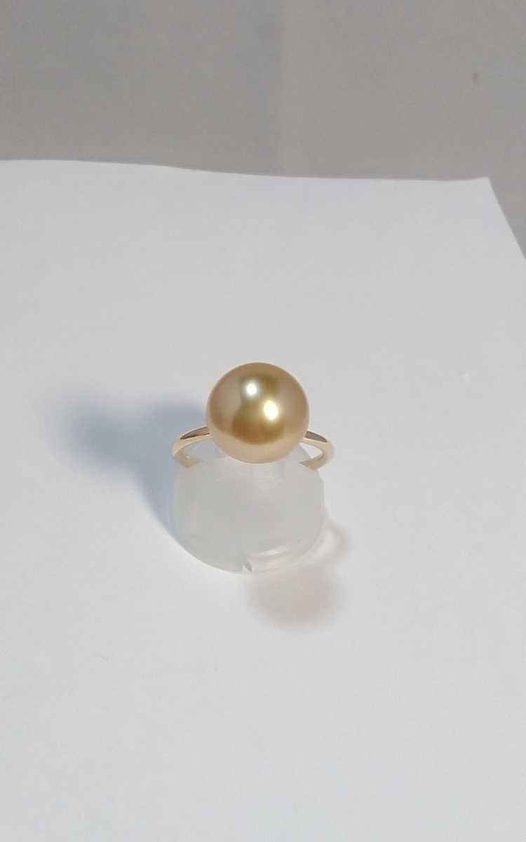 K18YG白蝶真珠(ゴールデンカラー)リング！10.8mm珠。窪み有り。_画像2