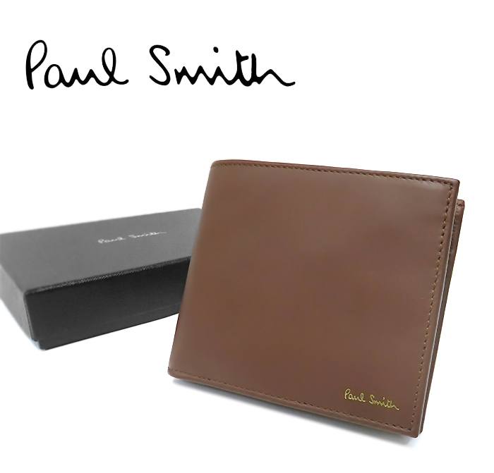 【未使用 超美品】 ポールスミス Paul Smith 二つ折り財布 小銭入れ付き レザー ブラウン ストライプ マルチカラー メンズ レディース 箱付