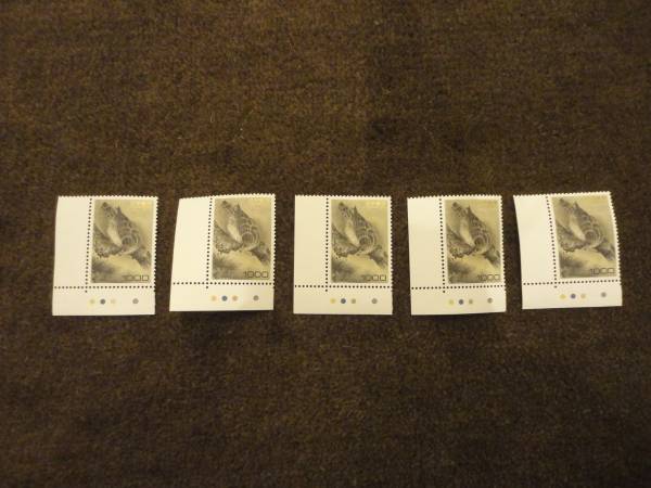 カラーマーク付 1000円 松鷹図 普通切手 5枚セット 未使用 国立印刷局製造 郵便切手 美品 切手 日本切手 日本の自然