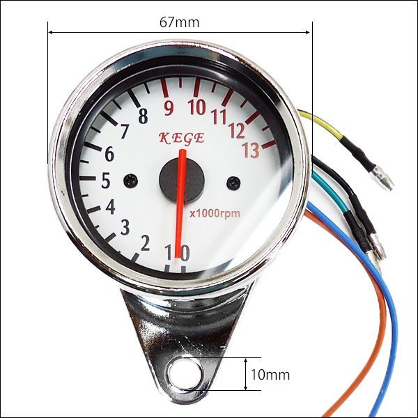 タコメーター バイク 汎用 60mmΦ 白パネル ステー付 (8)/11Б_画像4