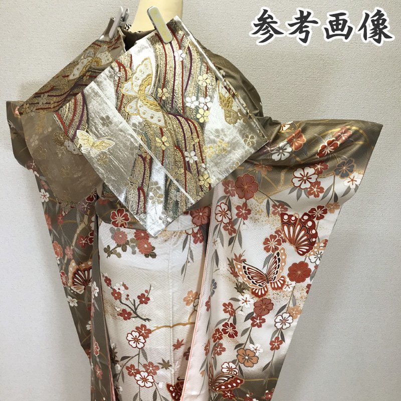 302z2◎金彩 振袖 桜梅蝶 金銀駒刺繍 成人式 結婚式◎状態良好-