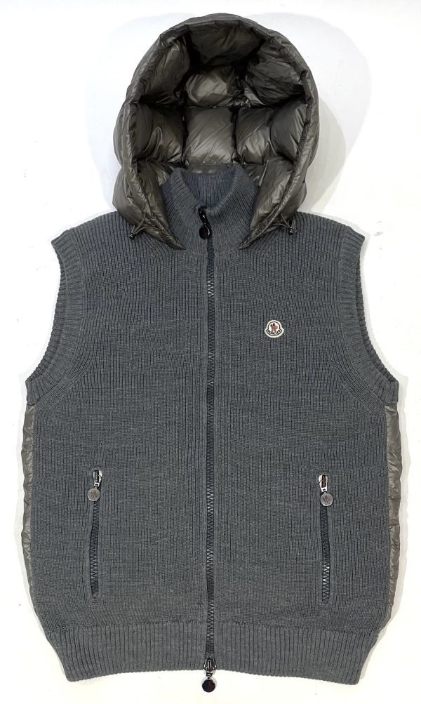 正規品 MONCLER モンクレール MAGLIONE TRICOT GILET KNITTED VEST ダウンニット ジレ ベスト ロゴワッペン XL グレー