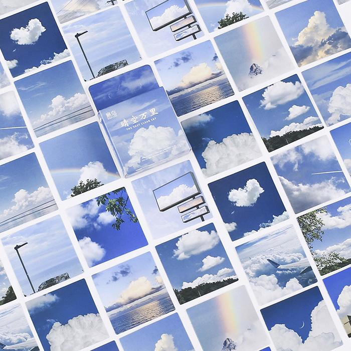 46枚 シール 空 雲 写真 イラスト アンティーク ビンテージ デコステッカー アンティーク調 コラージュ レトロ 0657_画像1