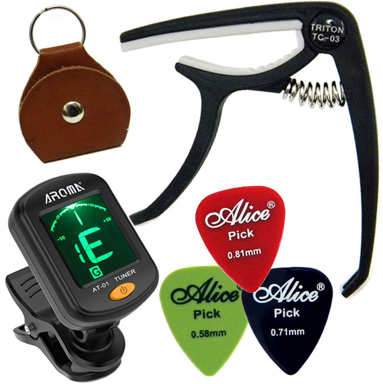 * 4 point set * capo ( black )& clip type guitar tuner ( battery entering ) & pick holder ( tea ) & pick (3 sheets )!