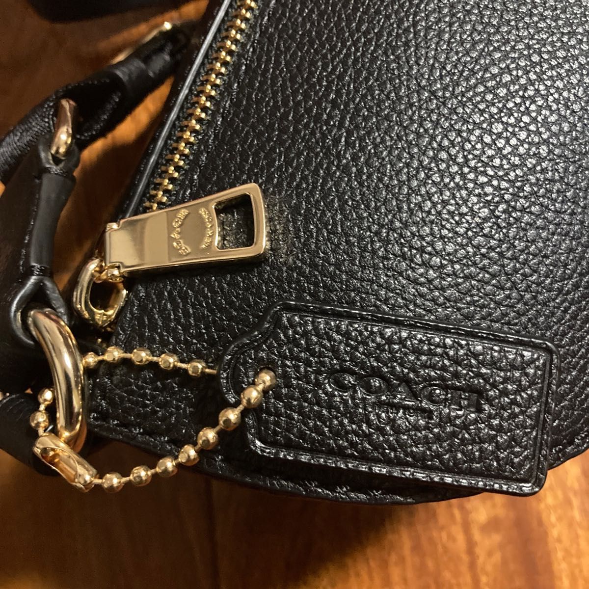 COACH コーチ GD/Black レザー ベルト バッグ ウエストポーチ ウエスト