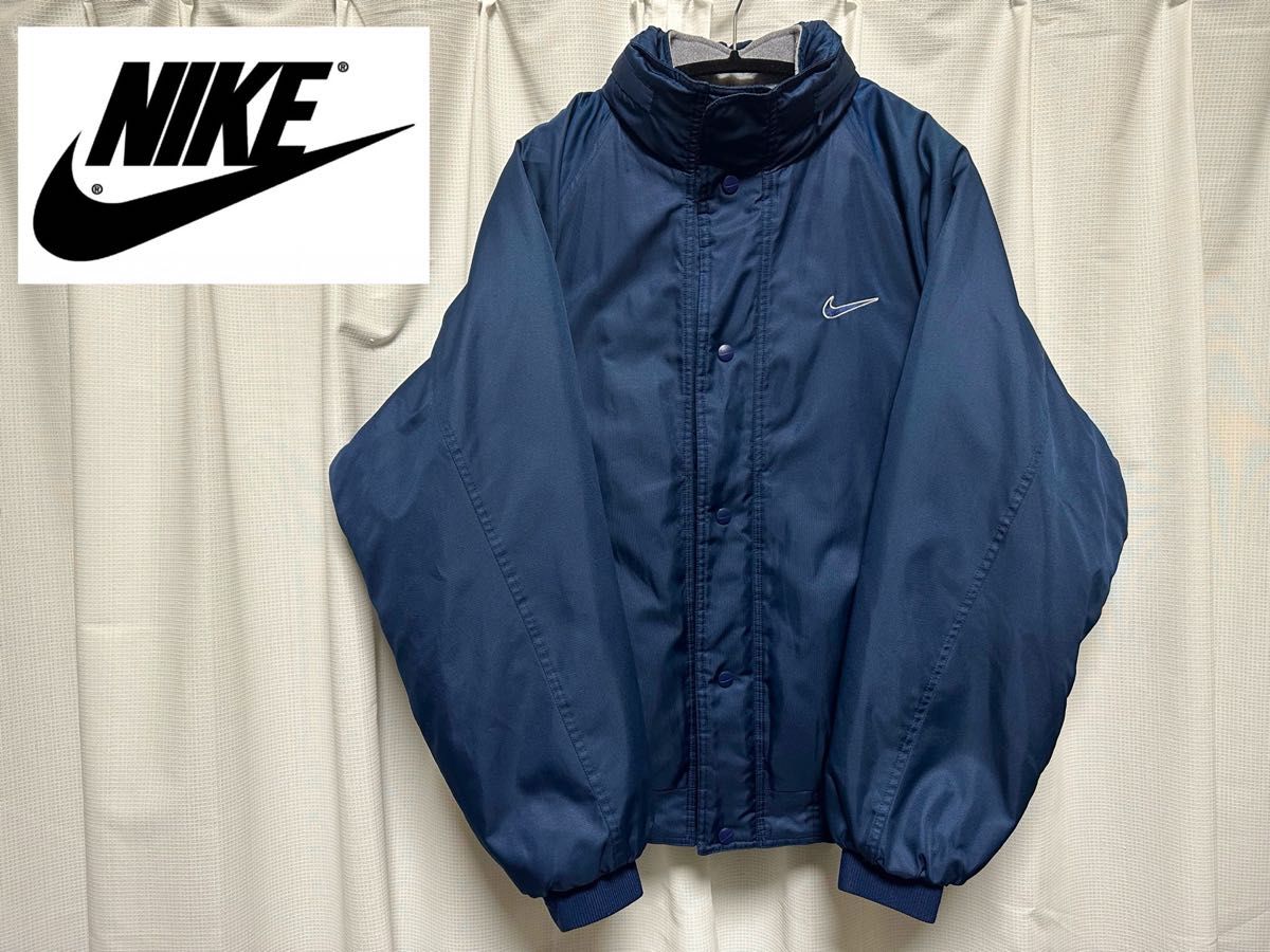 美品 90s NIKE ナイキ ナイロンジャケット ネイビー 銀タグ XXL 古着