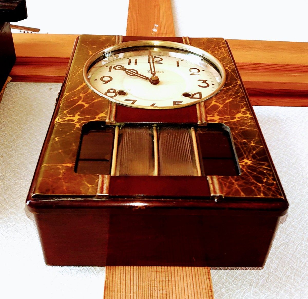 完動・美品〉協立時計MASTERY 小型 深緑搾り柄モール硝子 完動・美品〉協立時計MASTERY 小型 深緑搾り柄モール硝子